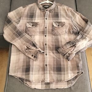 Men's small button up black and grey flannel. Long sleeve.